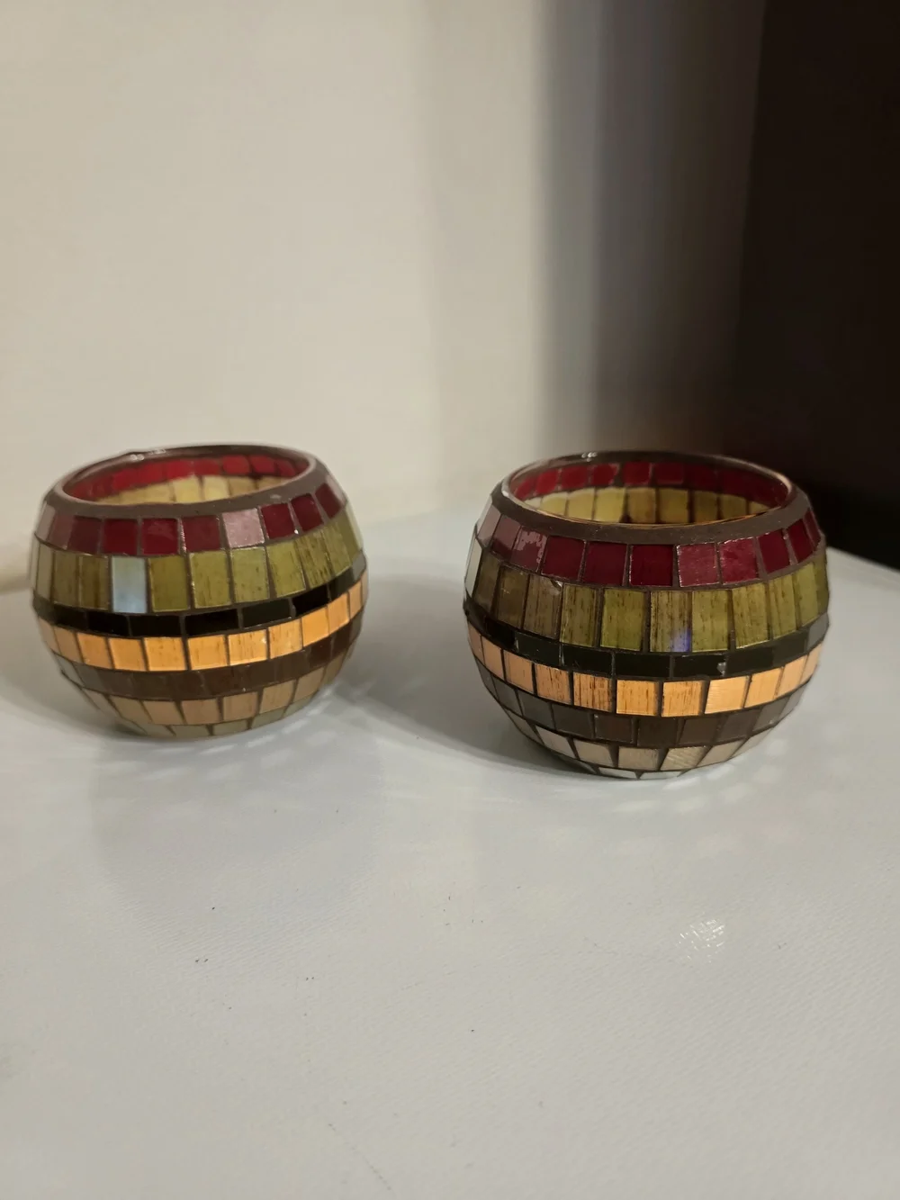Mosaic Glass Tealight Holders - Red and Gold Set of 2